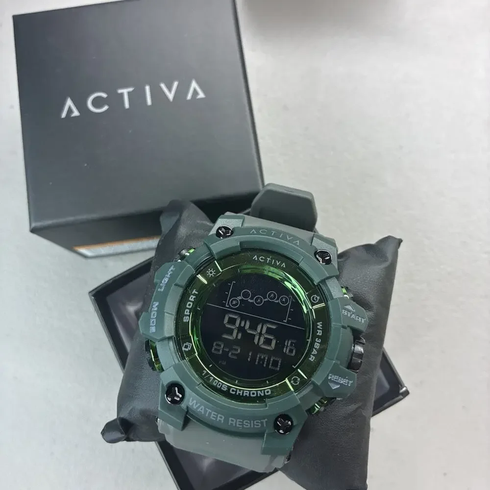 ACTIVA Army Green 50mm Sport Quartz Digital Chronograph WR AlarmBacklight w/ Box